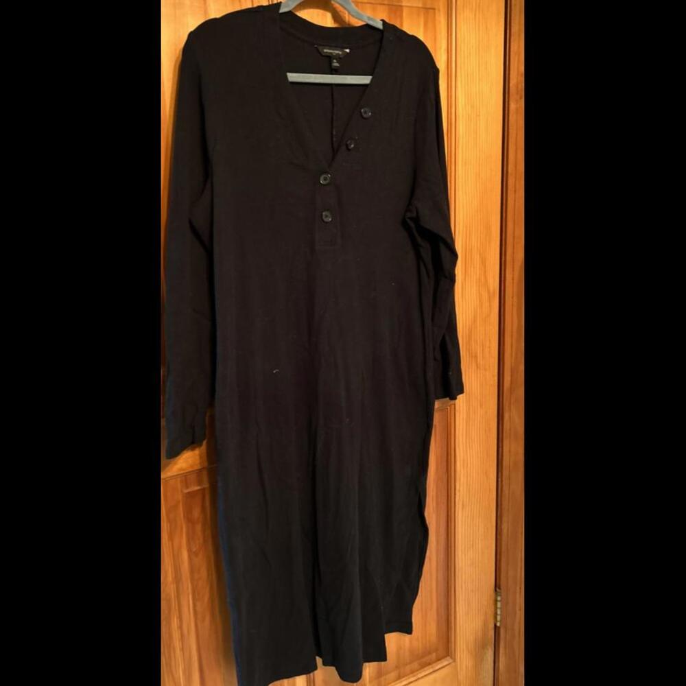 D39 Banana Republic Black Long Sleeve Midi XL Dress with Button Detail